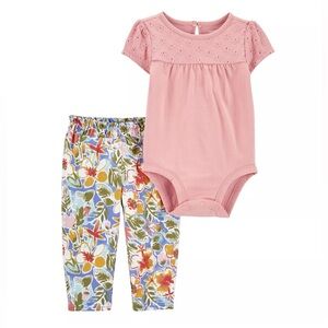 Carters Cotton Baby Girl 2-Piece Bodysuit & Floral Pant Set Size 3 M